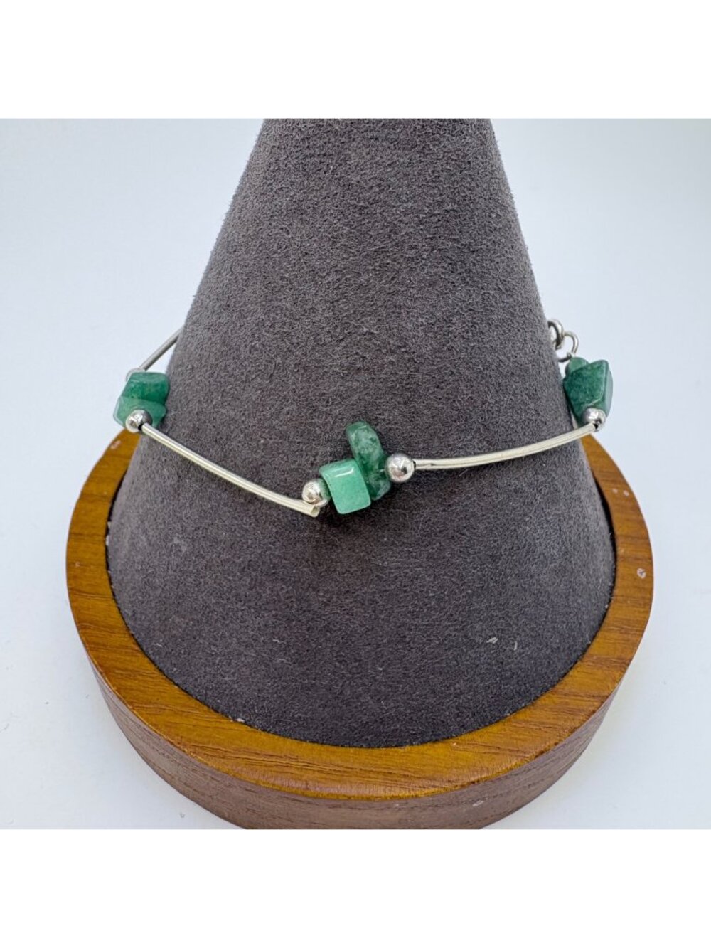 Malachite Station Bracelet Spring Ring Clasp 925 Sterling Silver 7.5" Length